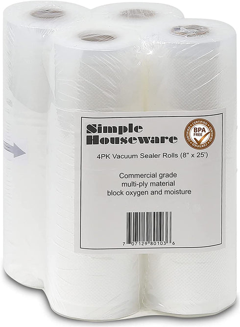 SimpleHouseware Vacuum Sealer Bags 8'' x 25' Sous Vide Bag Roll, 4-Pack