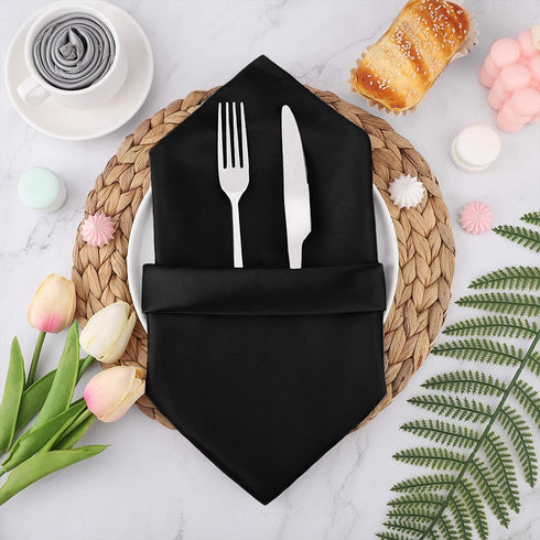 Aneco 24 Pieces Satin Napkin Square 20 x 20 Inches Dinner Napkins Weddings Party Napkin Soft Table Napkins for Romantic Weddings Party Dinner Decoration (Black)