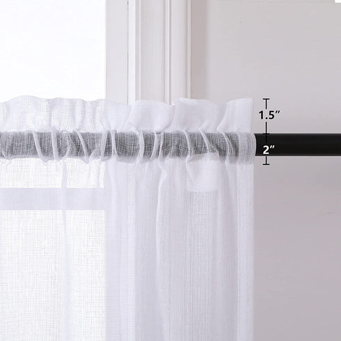 White Sheer Curtains 30 Inch Length Half Window Curtains Rod Pocket Light Filtering Short Semi Sheer for Kitchen Bathroom Sunroom Faux Linen Textured Small Cafe Tiers 30x30 Inches Long Set 2 Panels