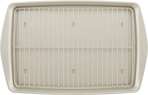 Rachael Ray Nonstick Bakeware Set without Grips, Nonstick Cookie Sheets / Baking Sheets and Cooling Rack - 2 Piece, Silver