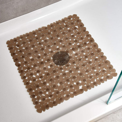 iDesign Pebblz Plastic Suction Non-Slip Bath Mat for Shower, Bathtub, Stall, 22" x 22", Amber Brown
