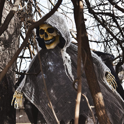 FUN LITTLE TOYS 70 Inches Halloween Hanging Grim Reaper Decoration, Halloween Scary Skeleton Ghost for Indoor and Outdoor, Haunted House Prop Décor, Yard Decor
