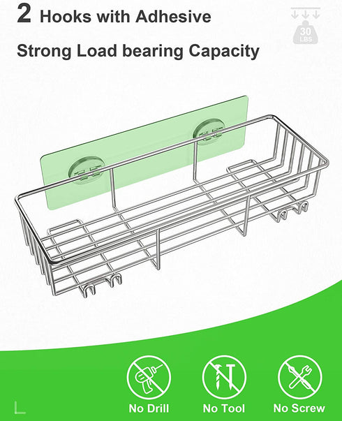 SMARTAKE 2-Pack Shower Caddy, Rustproof Bathroom Shelf Organizer with Hooks for Hanging Razor Sponge Brush, SUS304 Stainless Steel Wall Rack for Dorm, Toilet, Bath and Kitchen, Silver