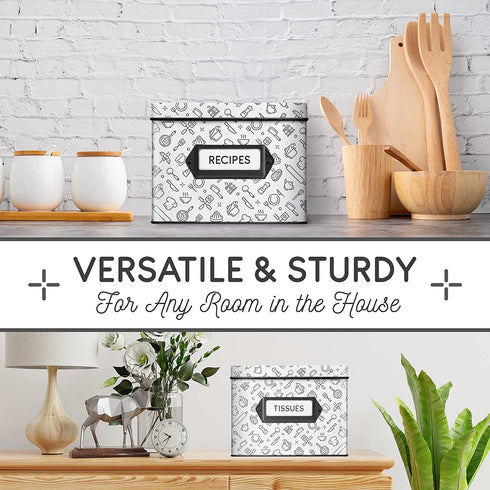 recipe box | recipe box with cards | decorative tin box | recipe box includes 24 cards and 12 dividers | gift box | recipe card box