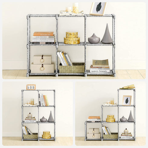 SONGMICS 6-Cube Storage Rack, Staircase Organizer, DIY Storage Shelf, Bookcase in Living Room, Childrens Room, Bedroom, for Toys and Daily Necessities, Heather Gray ULSN063G12