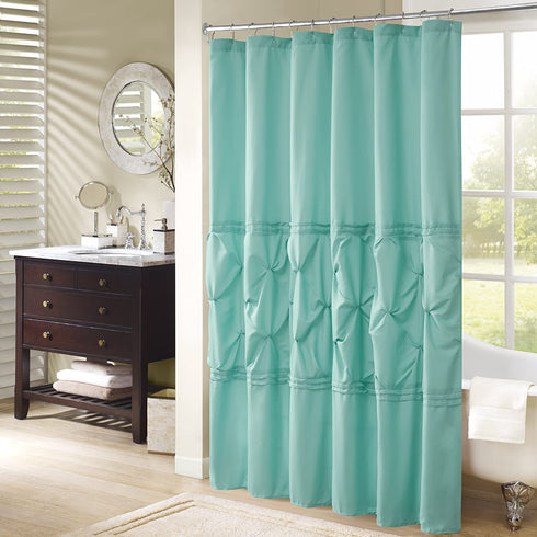Comfort Spaces Cavoy Bathroom Pintuck Shower Tufted Ruffle Pattern Modern Elegant Microfiber Fabric Bath Curtains, 72"x72", Aqua,CS70-0102