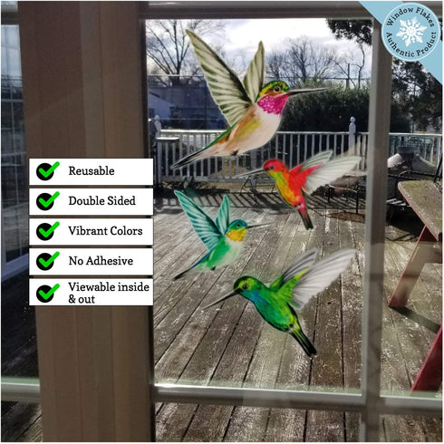 12 Hummingbird Window Clings - Beautiful Anti-Collision Window Stickers - Non Adhesive and Reusable Vinyl Window Decals for Birds Strikes