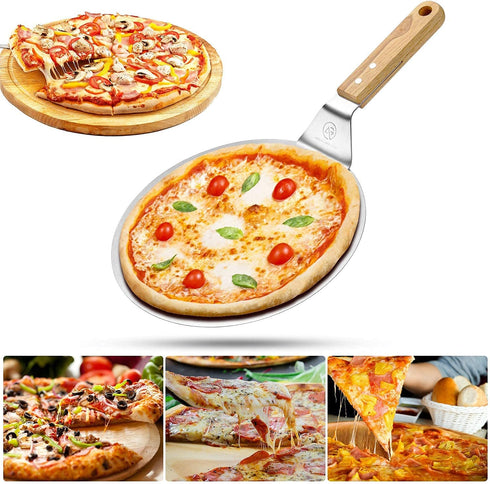 Metal Pizza Peel with Handle by ABIGAIL AND GREY - Stainless Steel Pizza Paddle and Pizza Spatula for Baking Homemade Pizza and Bread - Round 10" with Wood Handle