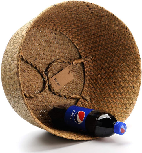 DOKOT Seagrass Plant Basket with Handles, Round Storage Wicker Basket (10.6inch Diameter x 12.5inch Height, Natural)