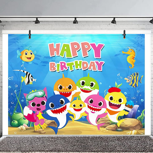 Panrock Shark Backdrop for Birthday Party Supplies, Cartoon Whale Ocean Photo Background Banner for Baby Shower Decoration-5X3 FT(Shark)
