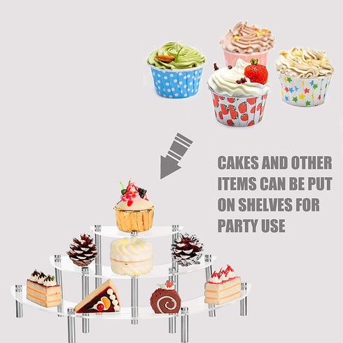 YestBuy 3 Tier Acrylic Risers Display Stand for Pop Figure, Clear Acrylic Cupcake Stand, Half Moon Dessert Stand for Display Or Collections?1 Set?