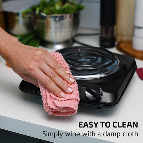 Ovente Electric Single Coil Burner 6 Inch Hot Plate Cooktop with 5 Level Temperature Control & Easy Clean Stainless Steel Base, 1000W Portable Countertop Stove for Home & Office, Black BGC101B