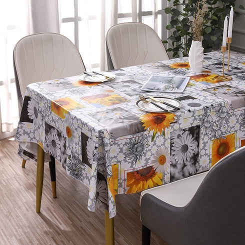 Heavy Duty Vinyl Tablecloth with Flannel Backing Waterproof Oil-Proof PVC Table Cloth Stain-Resistant Wipeable Rectangle or Square Table Cover