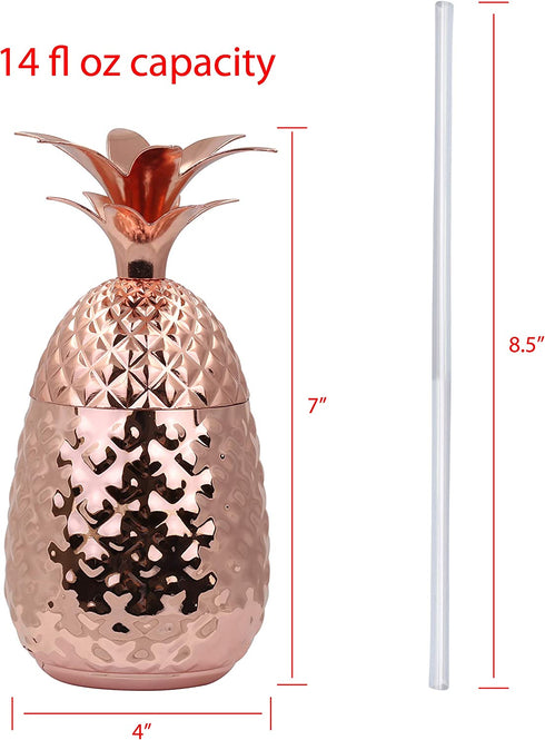 Vastigo 14 oz Pineapple Copper Plated Stainless Steel Cocktail Bar Standing Tumbler Mug Cup | Bar ware Kitchen | Drinking Party Cup