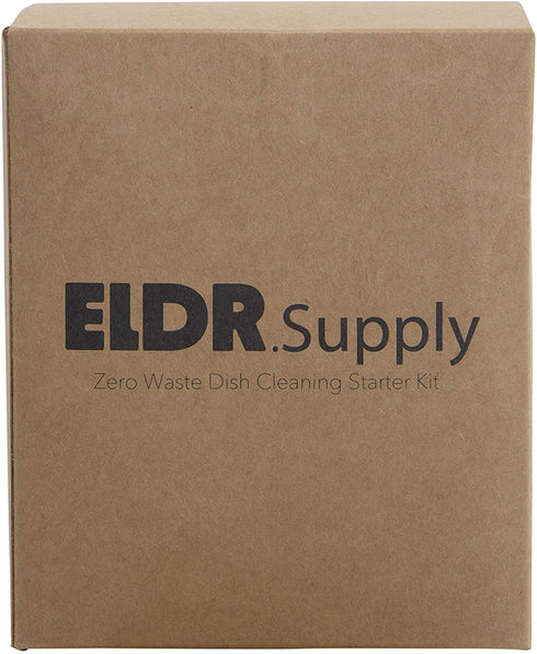 Zero Waste Dish Cleaning Starter Kit, Two Biodegradable Pot and Dish Brushes, Two Natural Loofah Sponges, Bamboo Soap Tray. Kitchen Set for Plates, Fruits, Vegetables, and Cast Iron Cookware