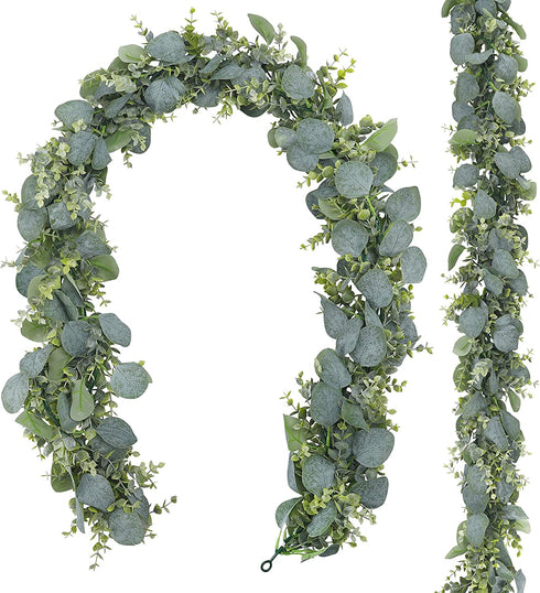 CEWOR 2 Pack 5.5ft Artificial Eucalyptus Garland Spring Garland Fake Greenery Hanging Plants Boxwood Vines for Wedding Home Party Wall Garden Decor