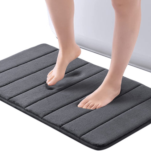 ROSMARUS Memory Foam Bath Rug Non Slip Absorbent Bathroom Rugs with PVC Backing Ultra Soft Bath Room Floor Mat Kitchen Runner Restroom Living Room Carpet,17€?x 24€?, Charcoal Gray