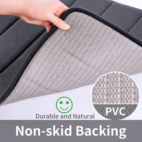 ROSMARUS Memory Foam Bath Rug Non Slip Absorbent Bathroom Rugs with PVC Backing Ultra Soft Bath Room Floor Mat Kitchen Runner Restroom Living Room Carpet,17€?x 24€?, Charcoal Gray