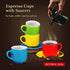Espresso Cups with Saucers by Bruntmor - 4 ounce - Multi-Color, Chip Resistant, Stackable Set of 4, Perfect for Home and Office