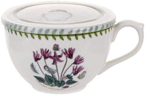 Portmeirion Botanic Garden Jumbo Cup with Lid, 20Oz, Cyclamen, 20 oz, White