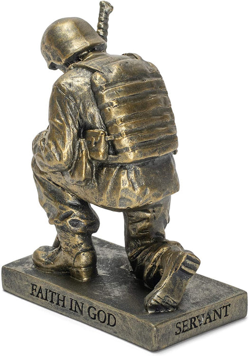 Dicksons Duty Faith God Praying Soldier 5 inch Gold Resin Stone Table Top Figurine