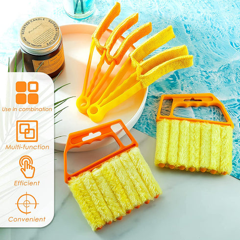 4 Pieces Window Venetian Blind Cleaner Tools 2 Pieces Window Blind Duster Brush and 2 Pieces 7 Finger Duster Brush for Window Air Conditioner Duster Dirt Cleaner (Yellow, Orange)