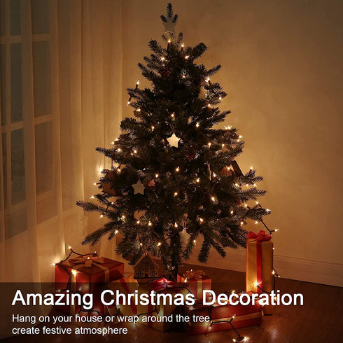 Christmas Lights, 300ct 69.6ft Incandescent Christmas Lights Connectable, Outdoor Christmas Tree Lights, 120V UL Certified Indoor Christmas String Lights for Xmas Party Patio, Brown Wire, Warm White