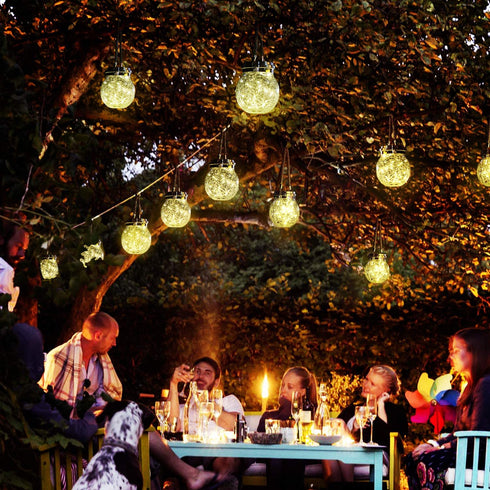 2 Packs Hanging Outdoor Solar Lanterns Decorative Lights 30 LED Waterproof Cracked Glass Jar Garden Lights for Court Yard Patio Pathway