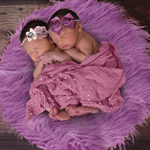 5 Pcs Newborn Photography Props Outfits- SPOKKI 35x67 Baby Long Ripple Wrap and Toddler Swaddle Blankets Photography Mat with Cute Headbands for Infant Boys Girls(0-12 Months) (Purple)