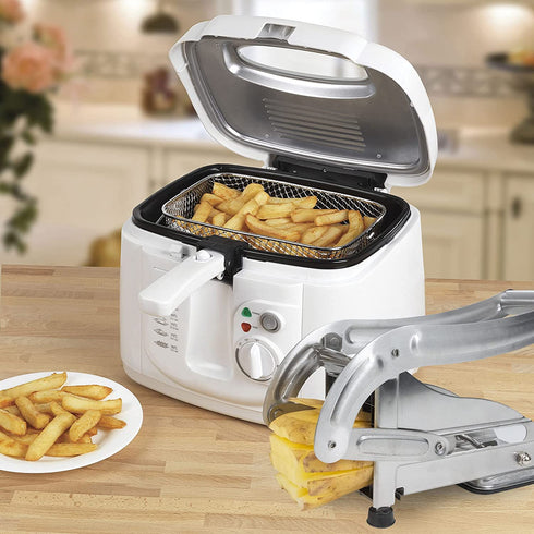 GKDOMS French Fries Cutter, Potato Slicer Stainless Steel Potato Vegetable Fruit Cutter Non-slip Suction Base French Fries Cutter Food Slicer, 1/2-Inch Blade Fries Maker for Potatoes Carrots Cucumbers