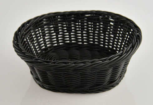 HOME-X Oval Plastic Woven Wicker Basket, Bread Baskets-Table Decor and Storage-Dark Gey-Set of 2 9.5"L x 8"W x 3.5"H