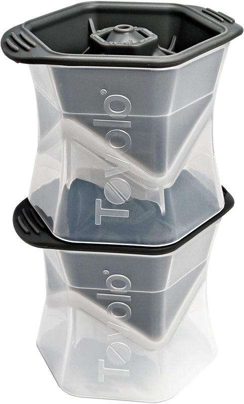 Tovolo Leak-Free, Slow-Melting Colossal 2.25-Inch Cube Ice Silicone Sealed Lid Anti-Tip, Set of 2 Stackable Molds for Whiskey, Spirits, Liquor, Cocktails, Soda & More, Black
