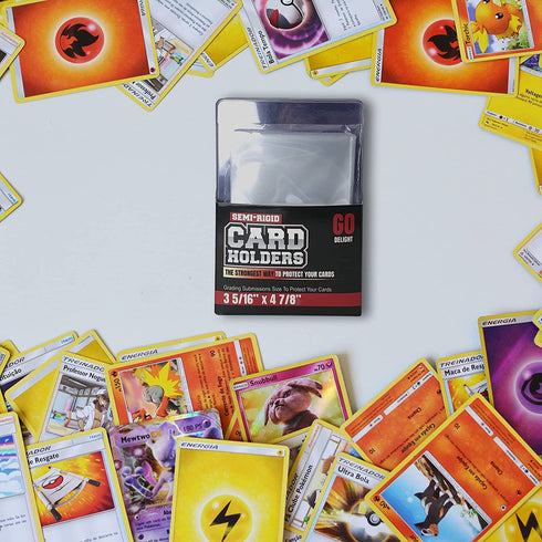 Semi Rigid Card Holder 50 Card Holders for Trading Cards and 50 Penny Sleeves Pokemon, Baseball Card Holder - Baseball Card Sleeves -3-5/16" x 4-7/8" Including 1/2" Lip - Trading Card Sleeves