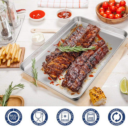 P&P CHEF Baking Cookie Sheet Set of 2, Stainless Steel Baking Sheets Pan Oven Tray, Rectangle 16?x12?x1?, Non Toxic & Durable Use, Mirror Finished & Easy Clean