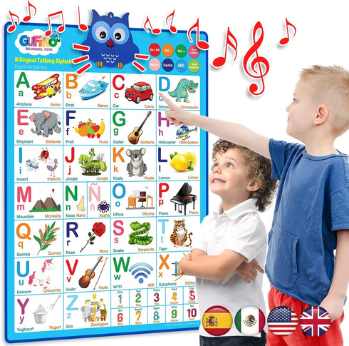 Bilingual Talking Alphabet Poster for Toddlers - English & Spanish ABC Learning for Toddlers. Numbers, Colors, Songs! Educational Toys for 3 Year Old Kids. Best Learning & Education Toys by GUFINO