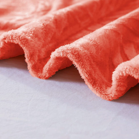 Whale Flotilla Flannel Fleece Twin Size(90x66 Inch) Lightweight Bed Blanket, Soft Velvet Bedspread Plush Fluffy Coverlet Palm Leaf Design Decorative Blanket for All Seasons, Coral