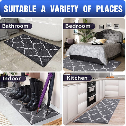 OLANLY Indoor Door Mat, 20x32, Non-Slip Absorbent Resist Dirt Entrance Rug, Machine Washable Low-Profile Inside Floor Mat Door Rugs for Entryway, Grey Trellis