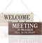1 Piece Double-side Meeting In Progress Please Do Not Disturb, Welcome Please Knock Hanging Wooden Sign Plaque, In a Meeting Sign for Office Door Meeting Room Home Study, 16 x 6 Inch (Brown and White)
