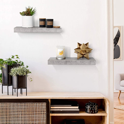 Under.Stated Floating Wall Shelves, 16 Wall Mounted Hanging Shelf Set for Living Room, Office, Kitchen, Bathroom &, Perfect Home Room Wall Decor, Rustic Pattern Designed (Rustic Whitewash 16")