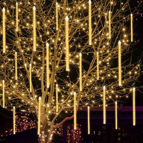 TAO XIANG QI 288 LED Christmas Lights Meteor Shower Rain Outdoor Decor, 8 Tube 12.2 Inch Waterproof Plug in Falling Fairy String Light Decor Tree Holiday Party Home (Warm White)