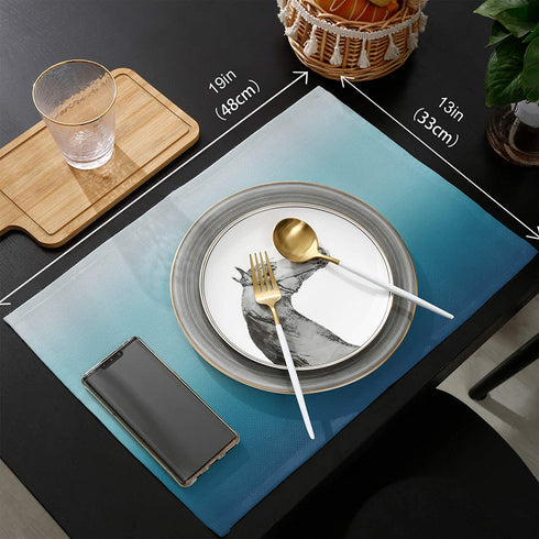Placemats Set of 6 for Kitchen Dinning Table Heat Stain Resistant Blue Gradient Non-Slip Washable Table Mat Sets for Party, Wedding, Fmaily Dinner, Easy to Clean