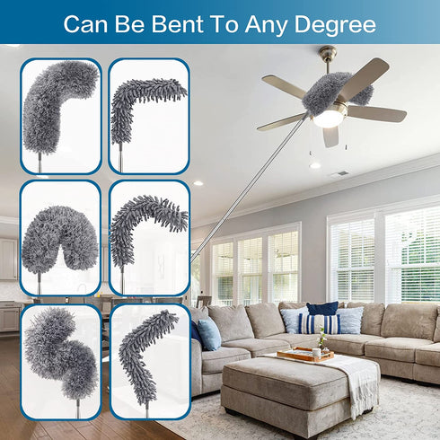 Microfiber Dusters for Cleaning, Duster with Extension Pole 30-100 Inches, FUUNSOO Extendable Long Feather Duster for Cleaning Ceiling Fan Duster High Ceiling Fan, Cobweb, Lights, Blinds