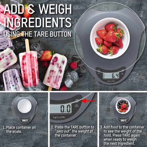 Taylor Precision Products - 3842 Taylor Precision Products 11lb Digital Glass Top Household Kitchen Scale, Universal, Silver