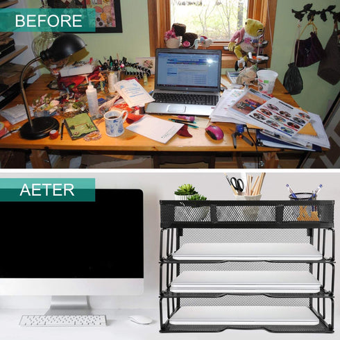 Reliatronic Mesh Office Desk Organizer, Stackable File Letter Tray Organizer Perfect for Home Office, Black