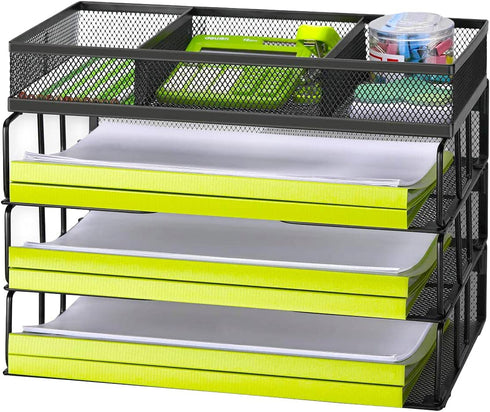 Reliatronic Mesh Office Desk Organizer, Stackable File Letter Tray Organizer Perfect for Home Office, Black