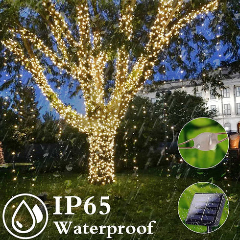 4-Pack Each 55FT 150 LED Solar String Lights (Upgraded Larger LED Beads), Waterproof Solar Outdoor Lights 8 Lighting Modes Solar Fairy Lights for Garden Patio Wedding Party (Warm White)