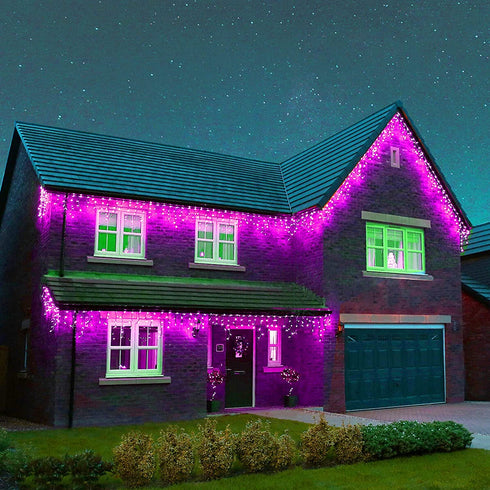 Dazzle Bright 360 LED Christmas Icicle String Lights, Light Up Christmas Decorations 8 Modes Fairy Lights for Outside Garden Patio Holiday Party (Purple)
