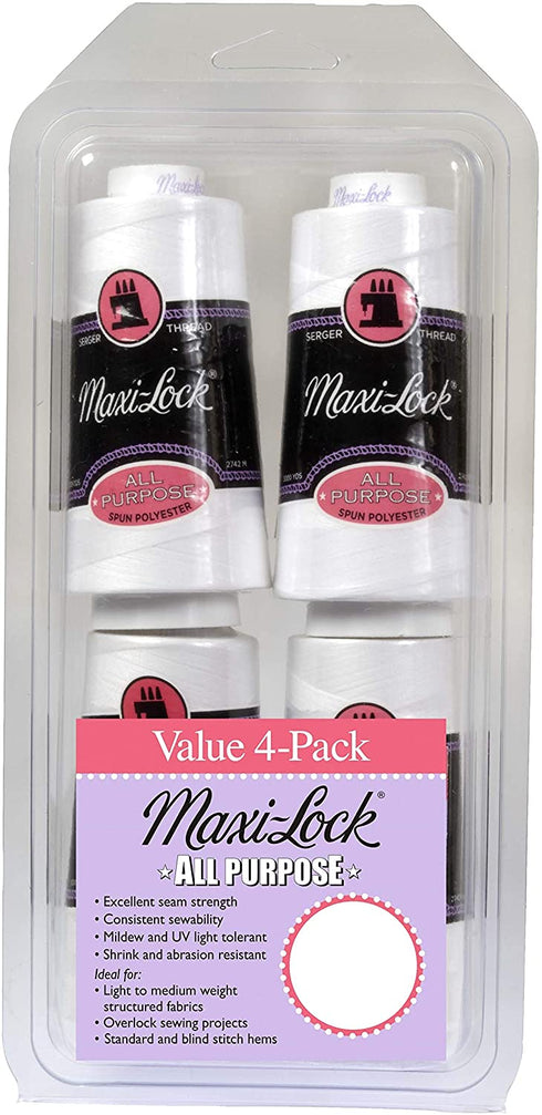 American & Efird GGM-520 Maxi Lock All Purpose Value Pack Thread Spool, 4, White