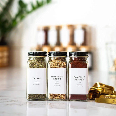 162 Minimalist Spice Jar Labels - Preprinted Spice Stickers - Black Text on White Waterproof Label - Fits Round Bamboo Jars or Rectangular Spice Jars - Herb Seasoning Kitchen Pantry Labels Stickers