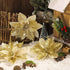 24 Pieces Christmas Glitter Poinsettia Flowers 5.5 Inch Artificial Christmas Flowers Xmas Artificial Glitter Flowers for Christmas Tree Ornament Party Decorations Wreath Garlands (Gold)